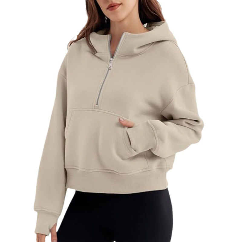 Autumn And Winter Zipper Long Sleeve Loose Hooded Sweater