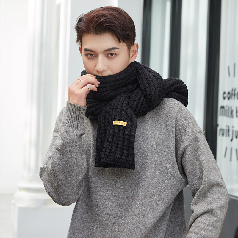 Men's Solid Colour Woollen Long Warm Knitted Scarf