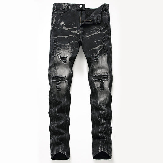 Ripped Black Jeans Men's Autumn And Winter Plus Size Straight-leg Denim Denim Trousers
