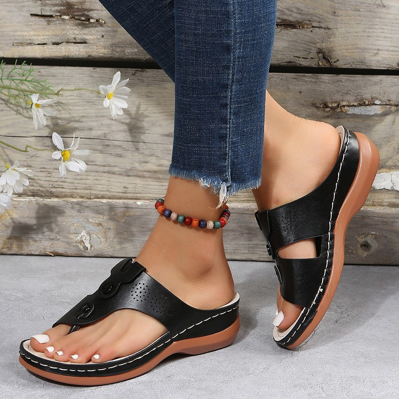 Thong Sandals Women Hollow Out Wedges Shoes Summer Beach Shoes Flip Flops
