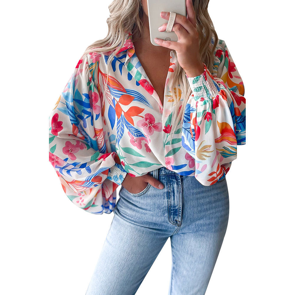 Fashion Printing Lantern Long Sleeve Loose Shirt