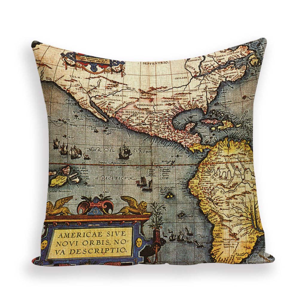 New Retro Toss Pillow Case European World Map Cushion Cover Seat Sofa Covers Morocco Linen House Home Decor Throw Pillows Cases