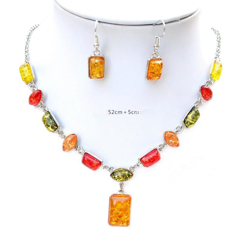 Two-piece Set Of Imitation Amber Explosion Earrings And Necklace