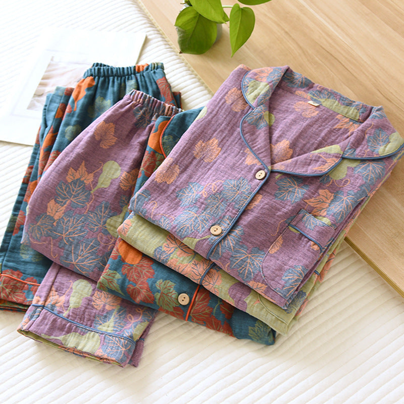 Thin Cotton Gauze Yarn-dyed Jacquard Pajamas Suit