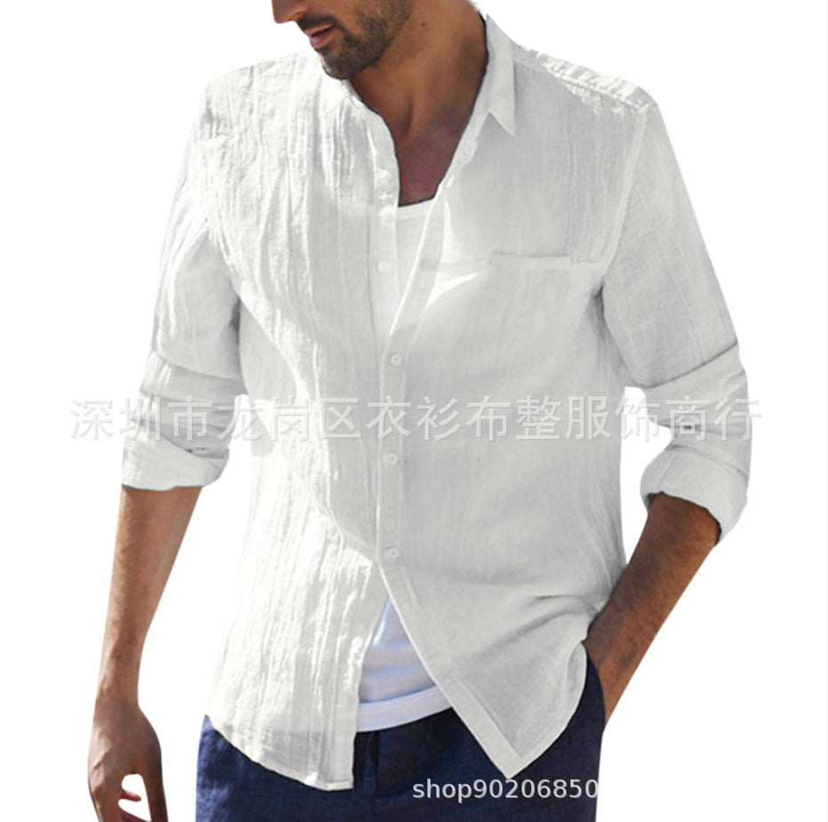 Cotton Cardigan Long Sleeve Shirt For Men