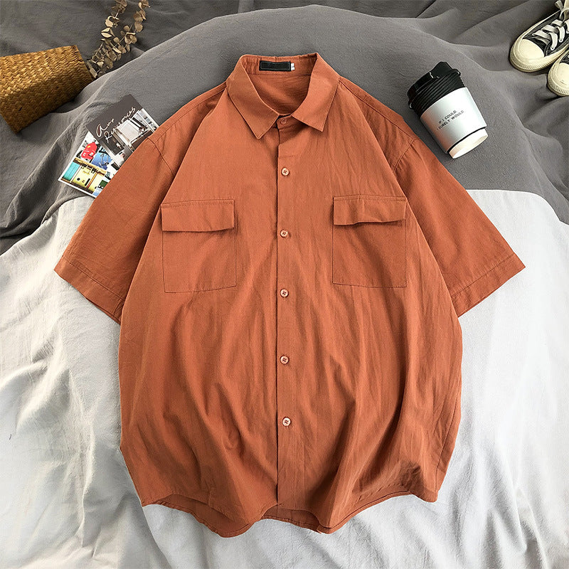 Summer Simple Tooling Short Sleeve Shirt Men