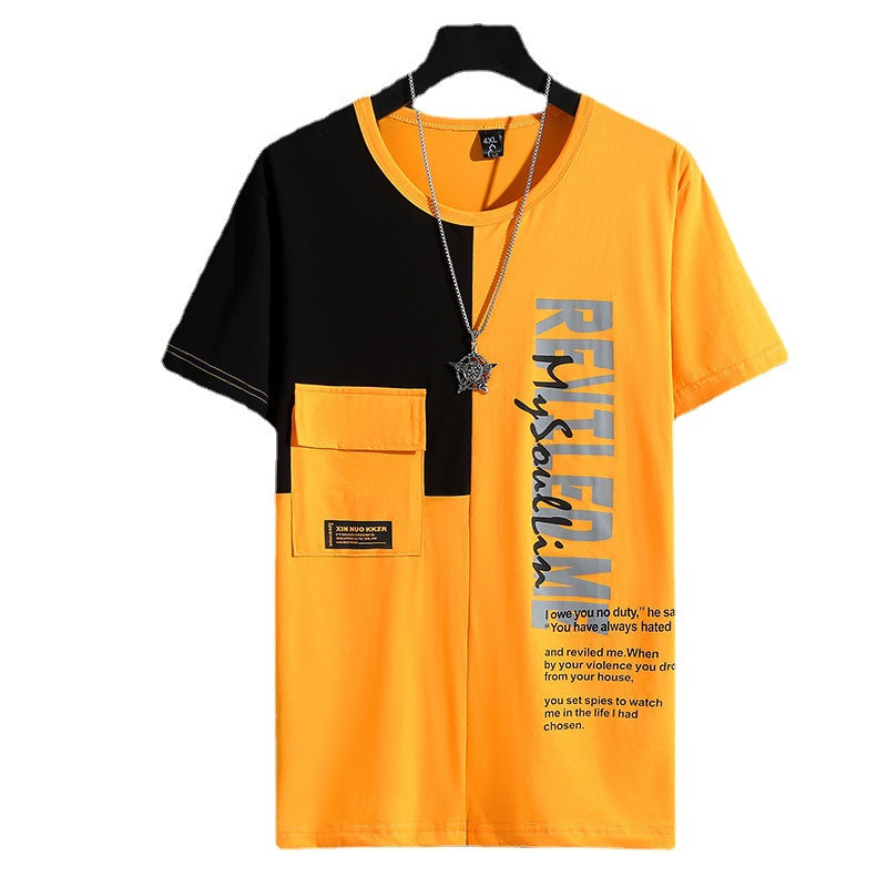 Round Neck Stylish Short Sleeve T-shirt Pocket Trendy Printing