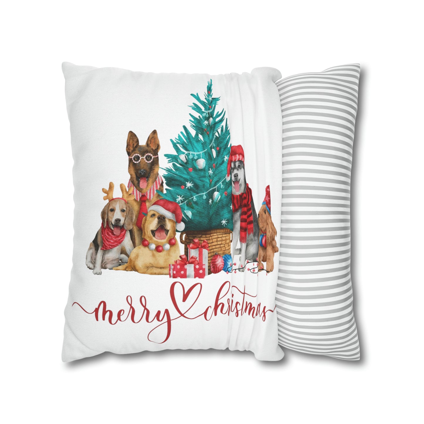 Dog Christmas Spun Polyester Square Pillow Case