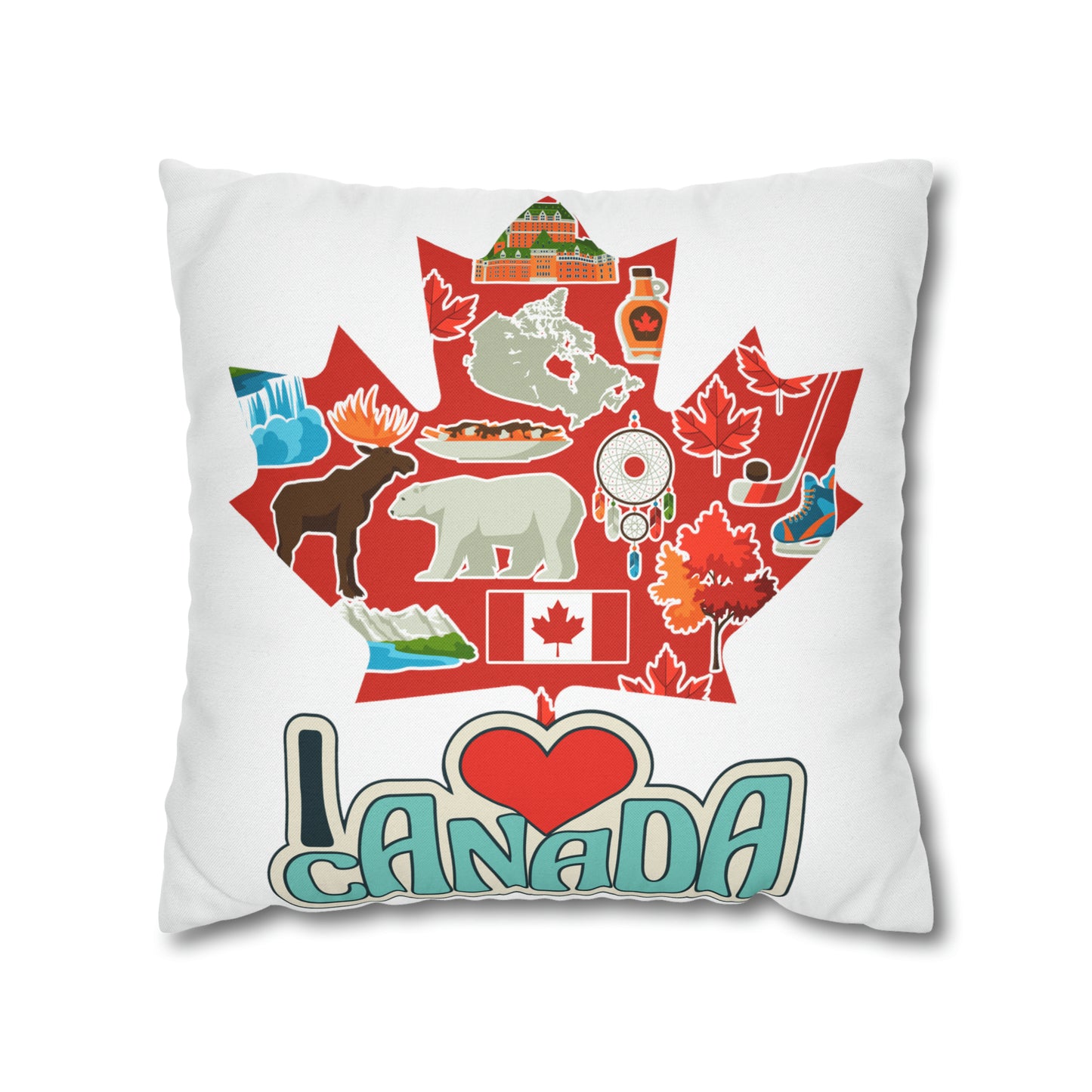 I Love Canada Spun Polyester Square Pillow Case