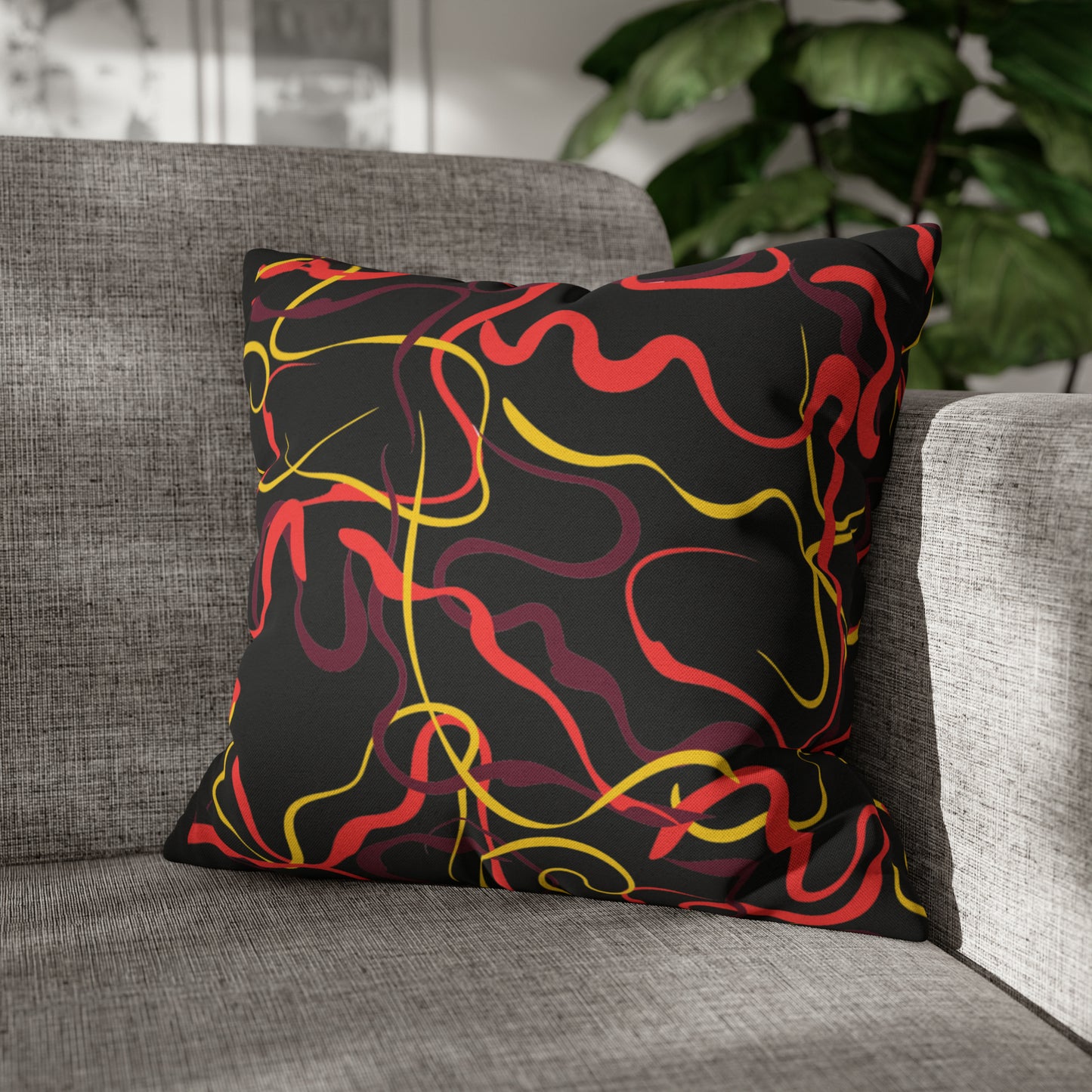 Abstract Line Pattern Spun Polyester Square Pillow Case