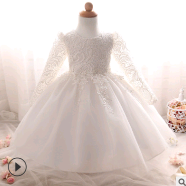 Long-sleeved girls dress rose children's wedding dress skirt