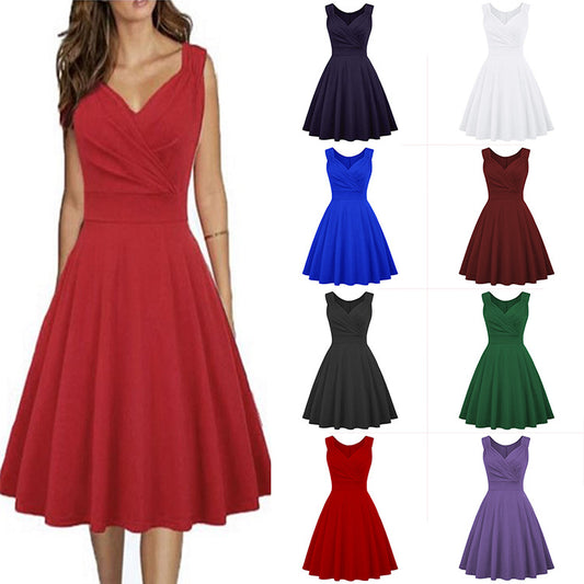 Women's cocktail light dress V-neck dress