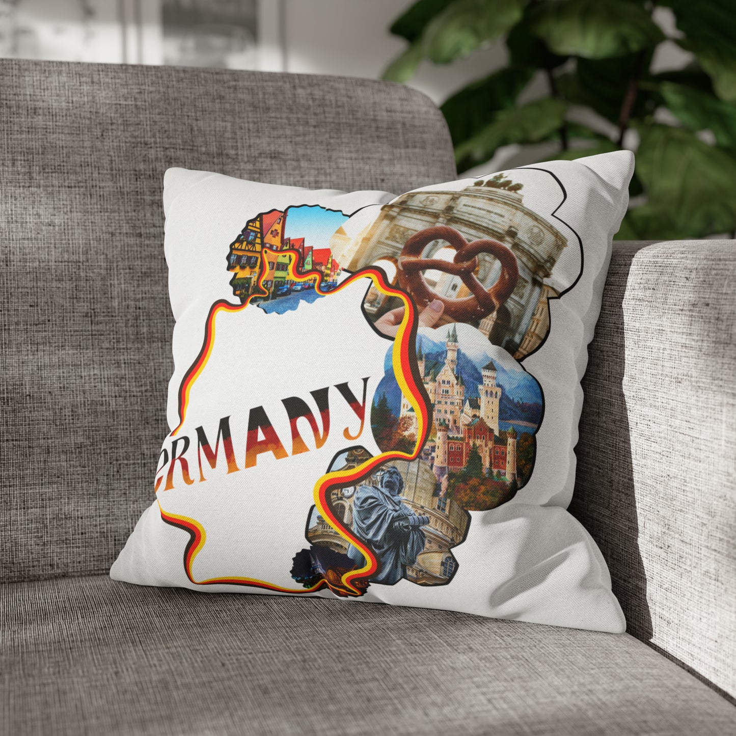 Germany Map Spun Polyester Square Pillow Case