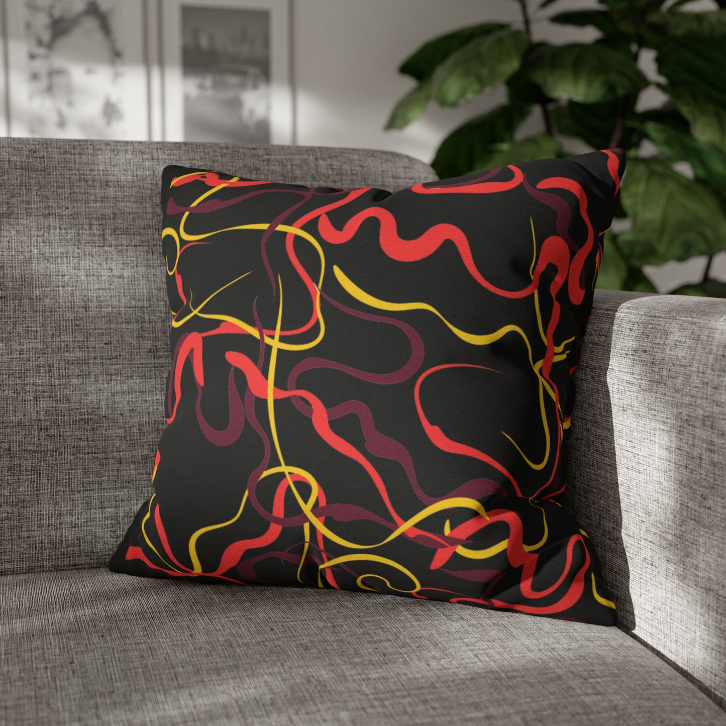 Abstract Line Pattern Spun Polyester Square Pillow Case