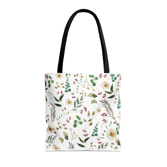Flower and Leaf Pattern Tote Bag