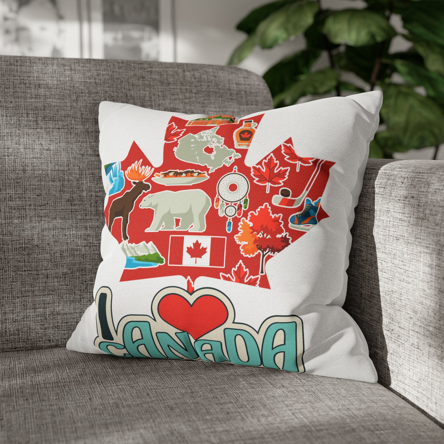 I Love Canada Spun Polyester Square Pillow Case