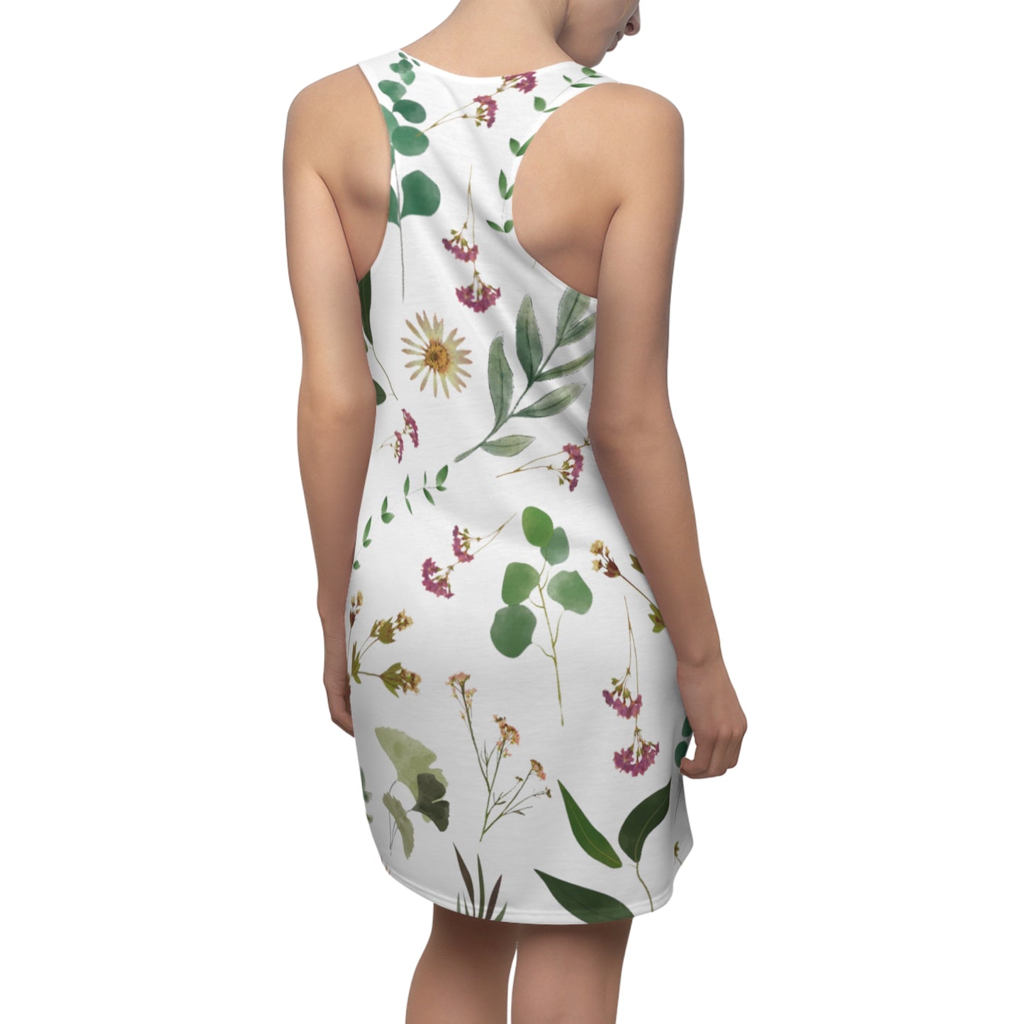 Flower and Leaf Pattern Women's Cut & Sew Racerback Dress