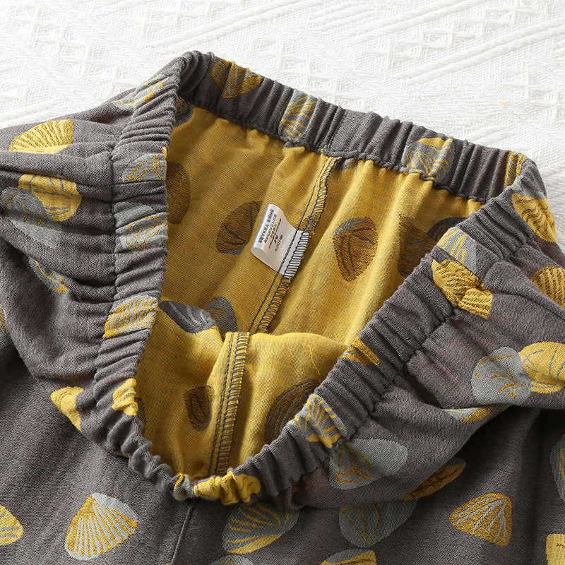 Pure Cotton Double-layer Sheer Men's Long Sleeved Jacquard Pajama Set