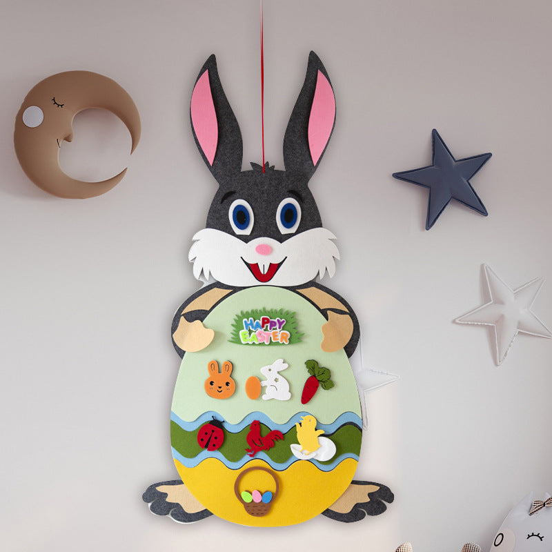 Easter Kids DIY Felt Bunny Pendants Toy with Detachable Alphabet Easter Ornament Kids Easter Gift for Home Door Wall Decoration