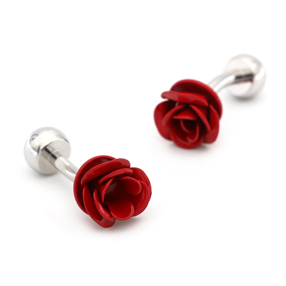 French All-match Blue And Red Rose Cufflinks