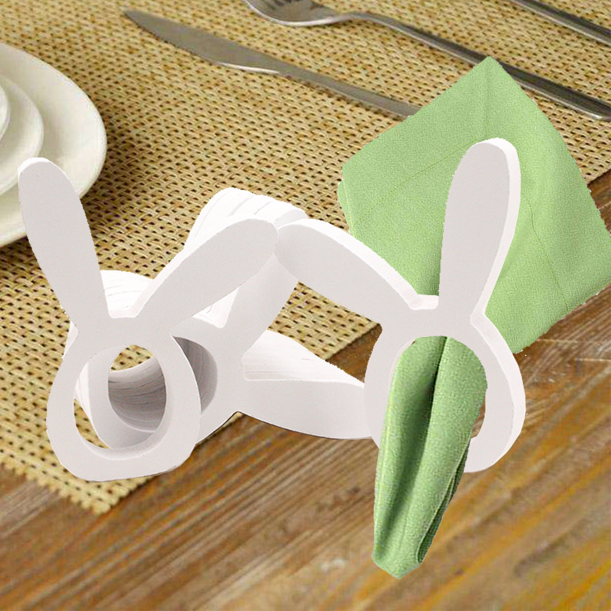 Easter Bunny Napkin Ring Holders Easter Table Decoration for Home Wooden Rabbit Ear Tissue Ring Happy Easter Party Supply