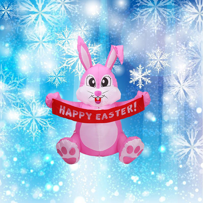 1.9M Easter Inflatable Bunny With LED Light Airblown Bunny Easter Decoration