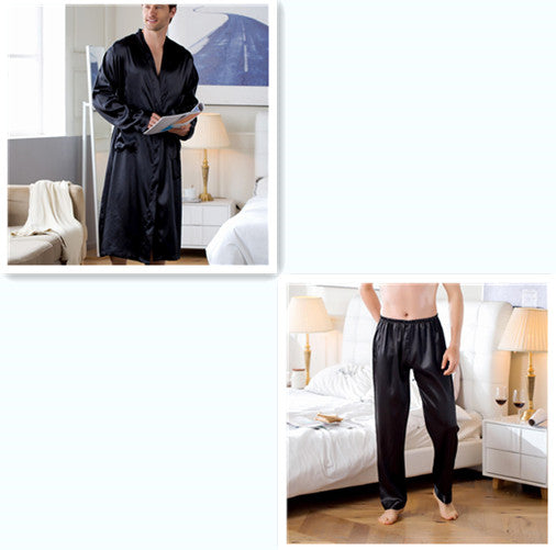 Men's Home Wear Mid-length Cardigan Simulation Silk Nightgown