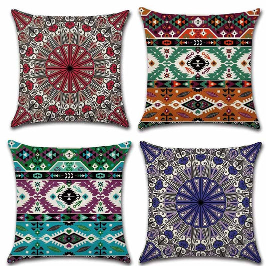 Cushion Covers Square Decorative Pillow Covers Cotton Linen Datura Throw Pillow Covers Set of 4 Cushion Covers 18x18 inch,