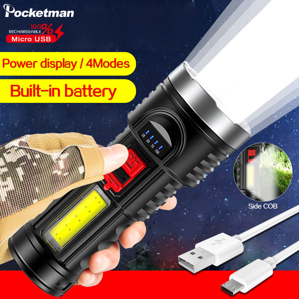 Battery Level Display Usb Rechargeable Flashlight Soft Light Side Light Handheld Flashlight For Hiking And Fishing