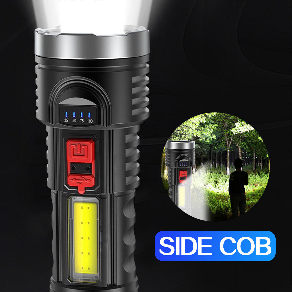 Battery Level Display Usb Rechargeable Flashlight Soft Light Side Light Handheld Flashlight For Hiking And Fishing