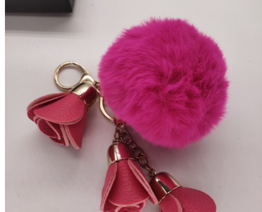 Cute Pompom Ball PU Rose Key Chains Handmade Fur Keyring Bags Decoration Pendant Keychains Jewelry Ornaments Kids Birthday Gifts