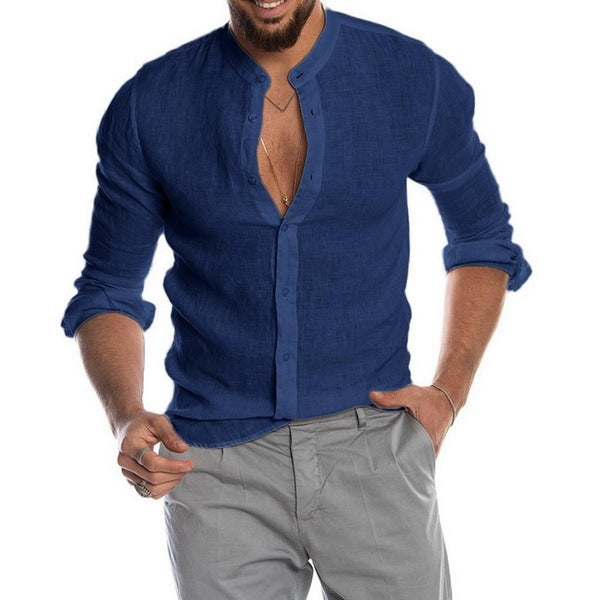 New Cardigan Stand Collar Long Sleeve Shirt Men's Clothing