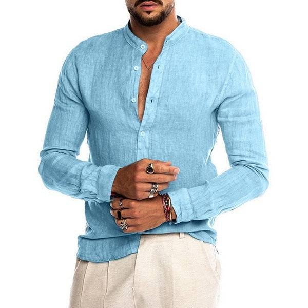 New Cardigan Stand Collar Long Sleeve Shirt Men's Clothing