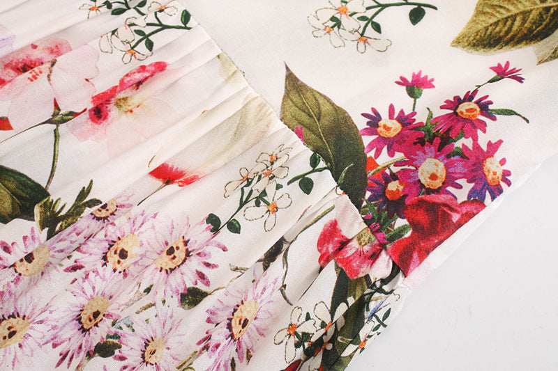European And American Women's Clothing Flower Print Long Sleeve Dress