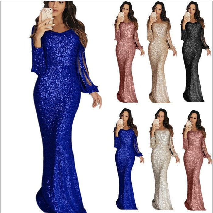 Women's Dresses Evening Wear Long Sleeve Tassel Dinner Dress