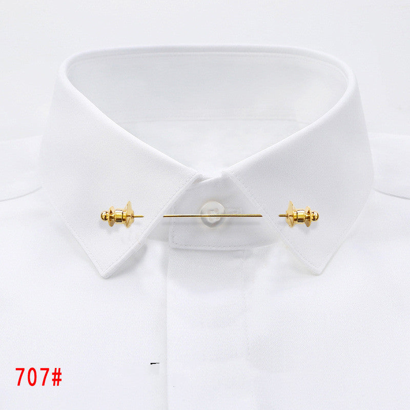 Simple Personality Gold Color Pins Brooches Metal Chain Tassel Shirt Collar