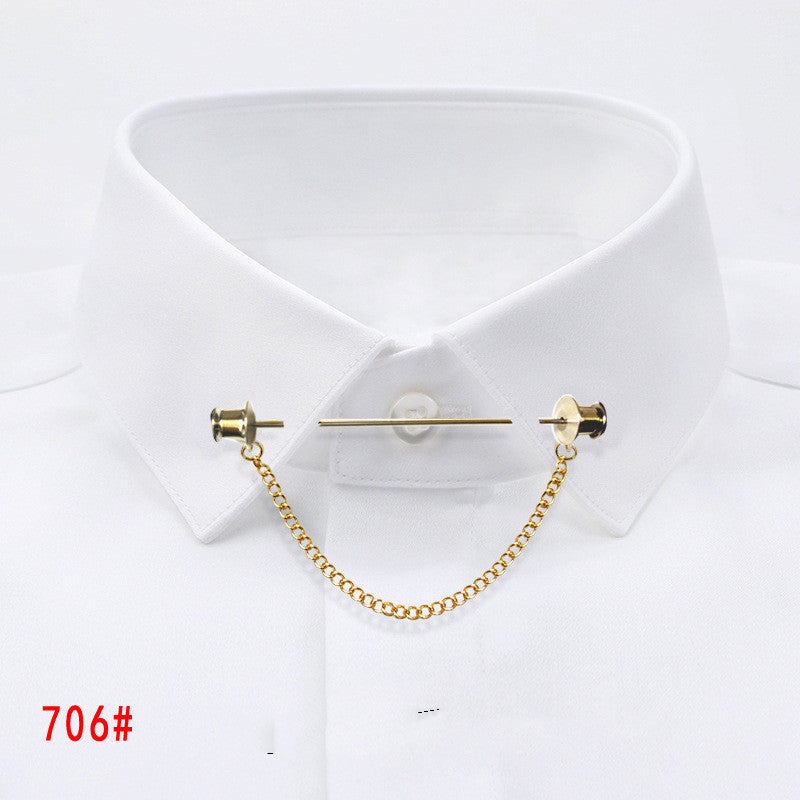 Simple Personality Gold Color Pins Brooches Metal Chain Tassel Shirt Collar