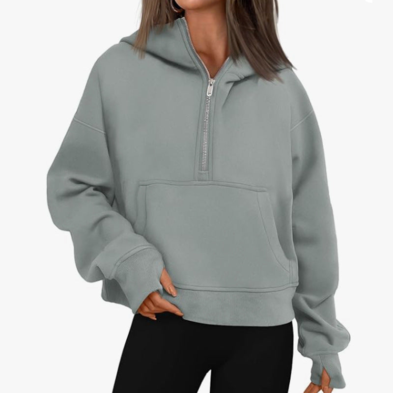 Autumn And Winter Zipper Long Sleeve Loose Hooded Sweater