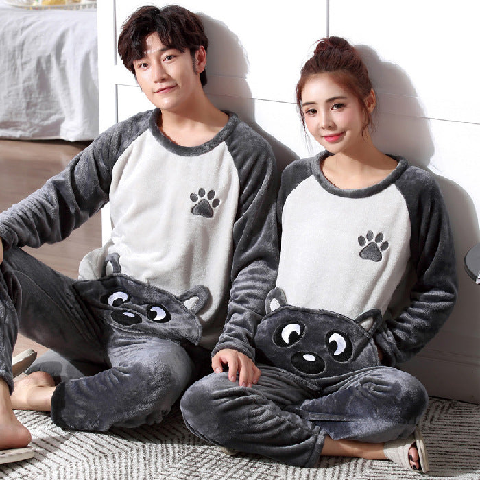 Couple Flannel Cute Printed Pajamas Suit