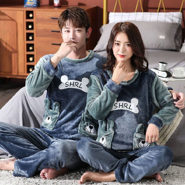 Couple Flannel Cute Printed Pajamas Suit