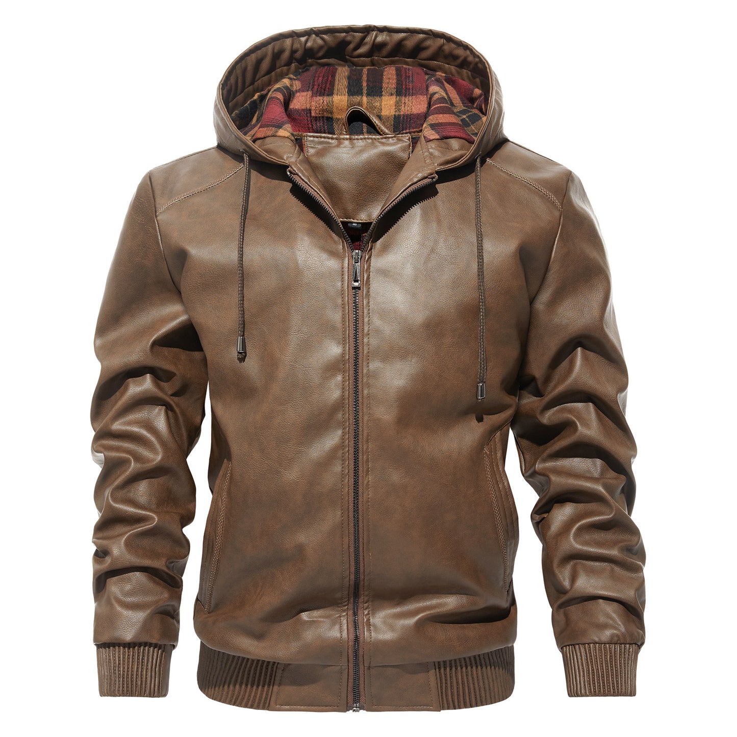 Men's Casual All-matching Hooded Leather Coat Trendy Basic