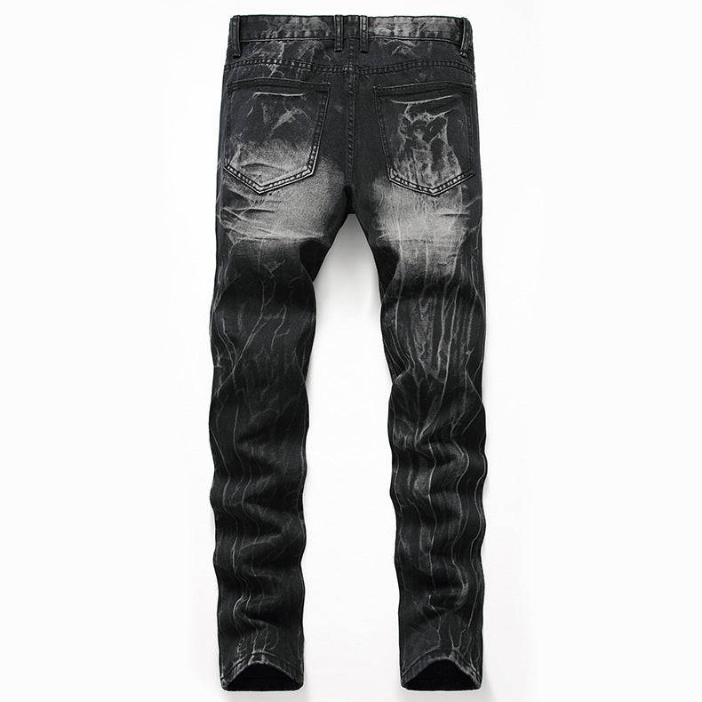 Ripped Black Jeans Men's Autumn And Winter Plus Size Straight-leg Denim Denim Trousers