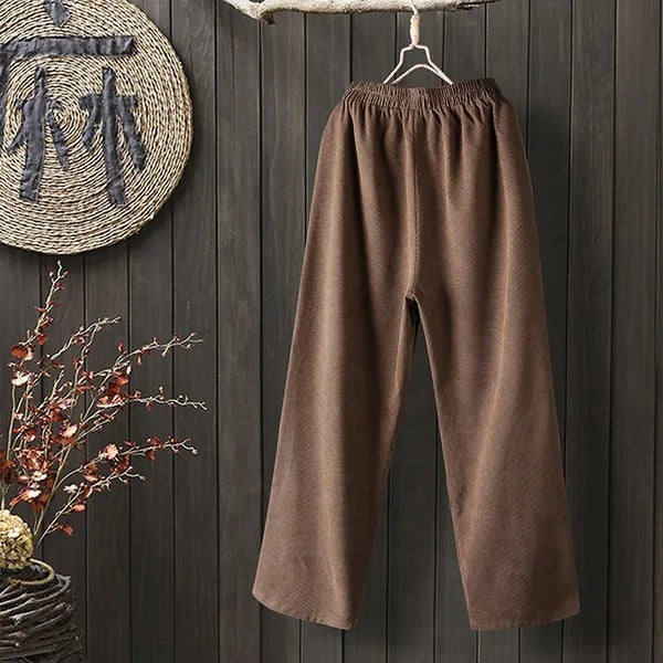 Women's Fashion Corduroy Elastic Waist Solid Color Pocket Casual Pants Harem Loose Trousers