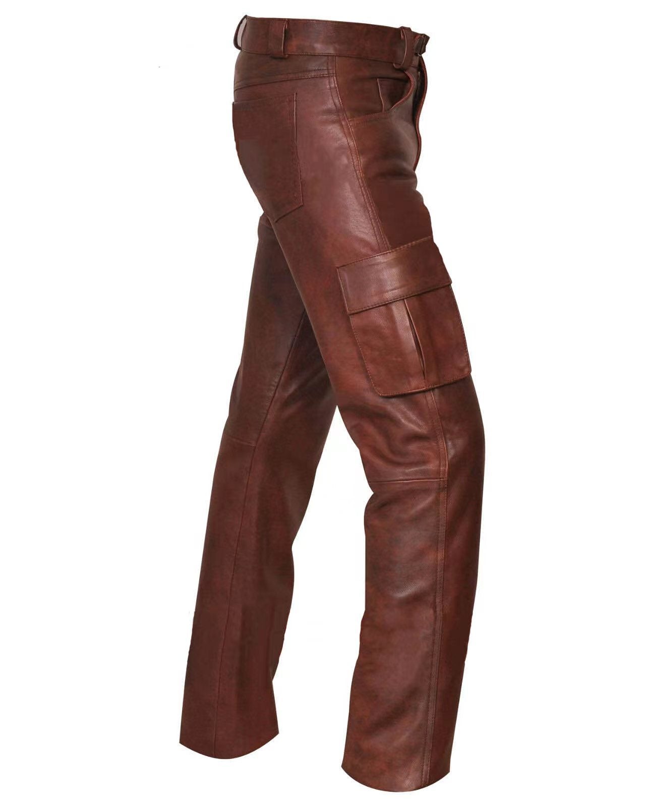 Solid Color Men's PU Leather Casual Leather Pants Trousers