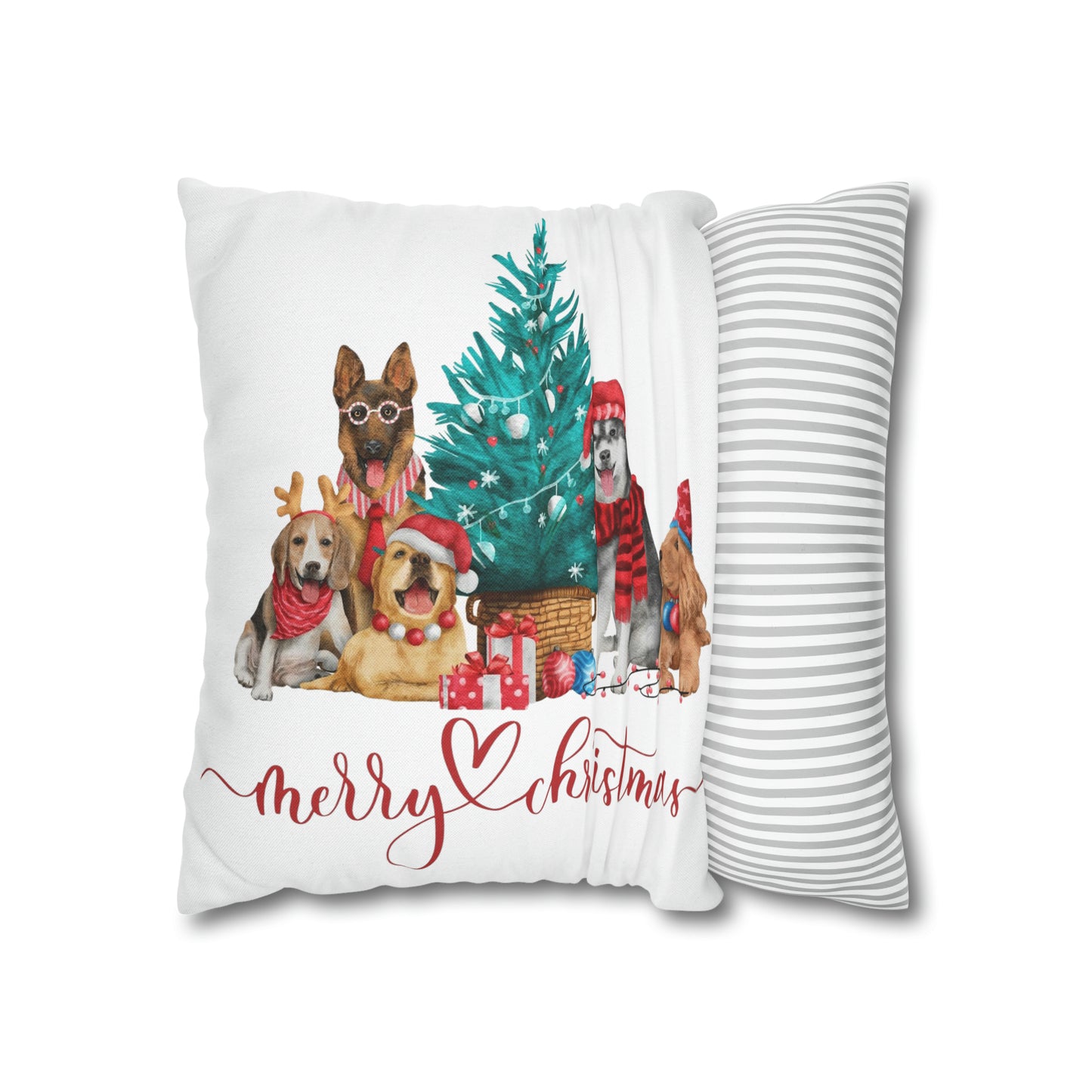 Dog Christmas Spun Polyester Square Pillow Case