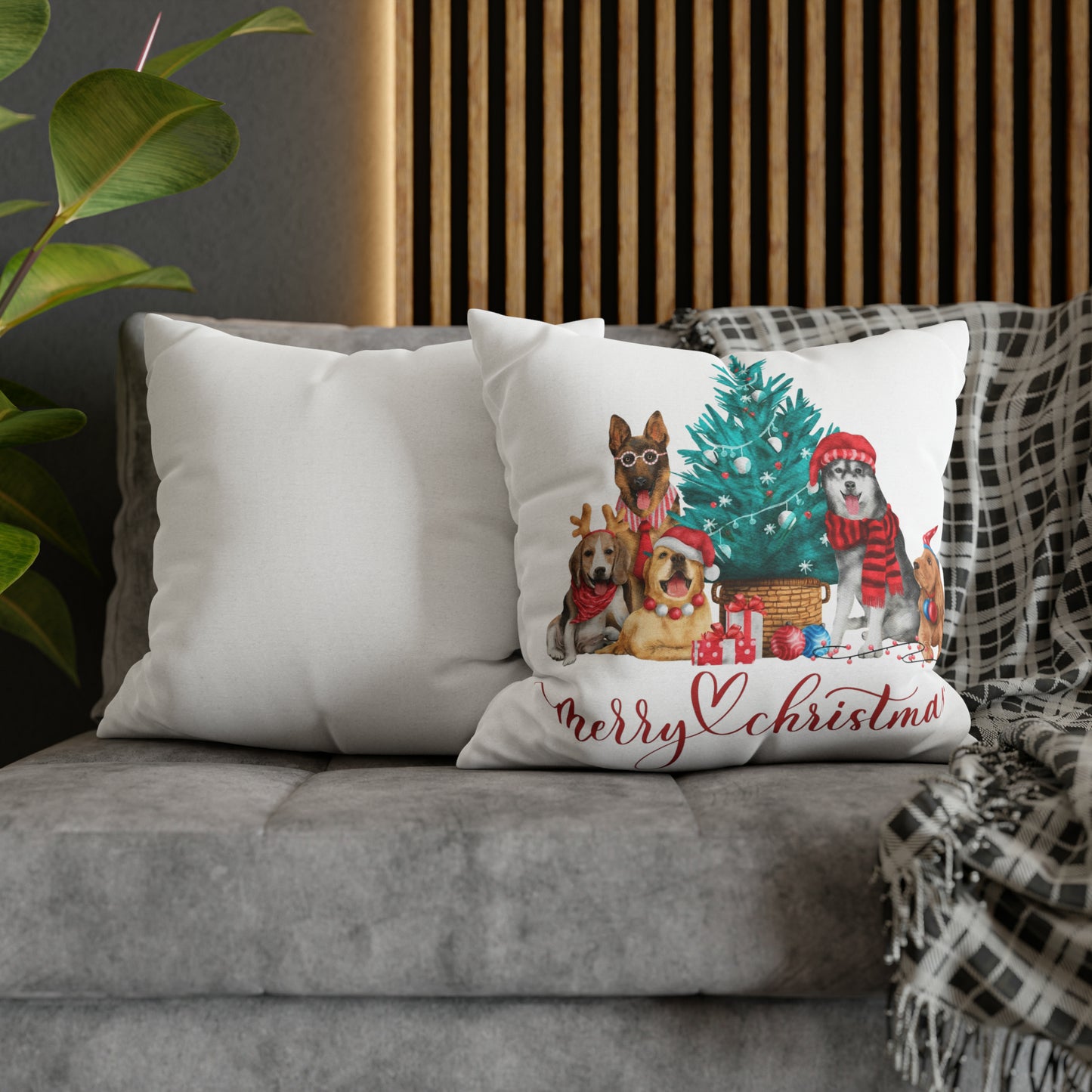 Dog Christmas Spun Polyester Square Pillow Case