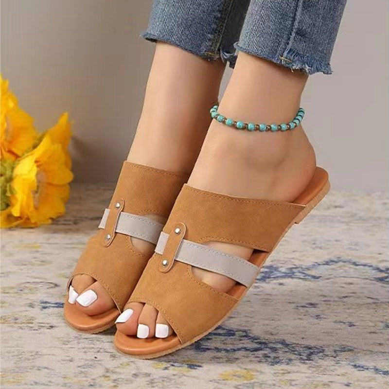 New Fish Mouth Sandals With Belt Buckle Design Summer Beach Shoes For Women Fashion Casual Low Heel Flat Slides Slippers