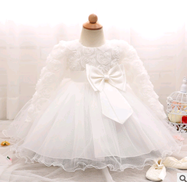 Long-sleeved girls dress rose children's wedding dress skirt