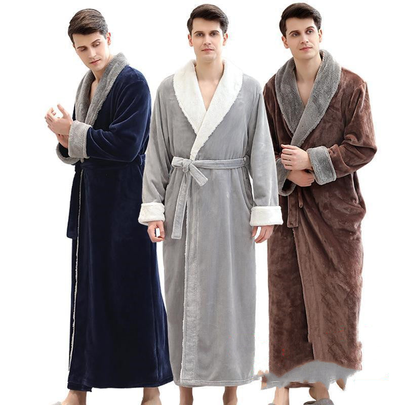 Men's Winter Plus Size Long Bathrobe Coral Fleece Full Length Pajamas