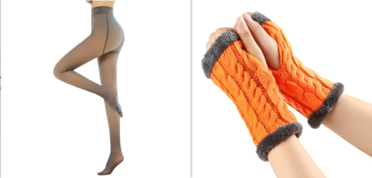 Fleece-lined Fluffy Gloves Twist Knitted Finger Leakage